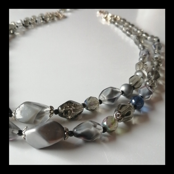 Vintage Gray Lucite Beads 2-Strand Necklace and Earrings Set - Picture 2 of 7